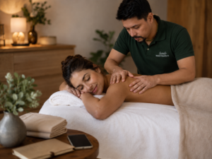 Pessoa organizando uma rotina de cuidados com sessões de massagem