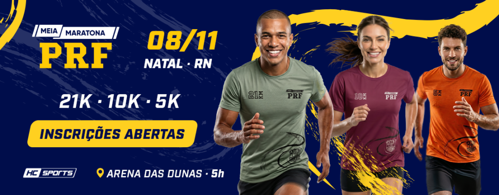 Arte oficial da Meia Maratona PRF 191 2026, marcada para 8 de novembro na Arena das Dunas, em Natal